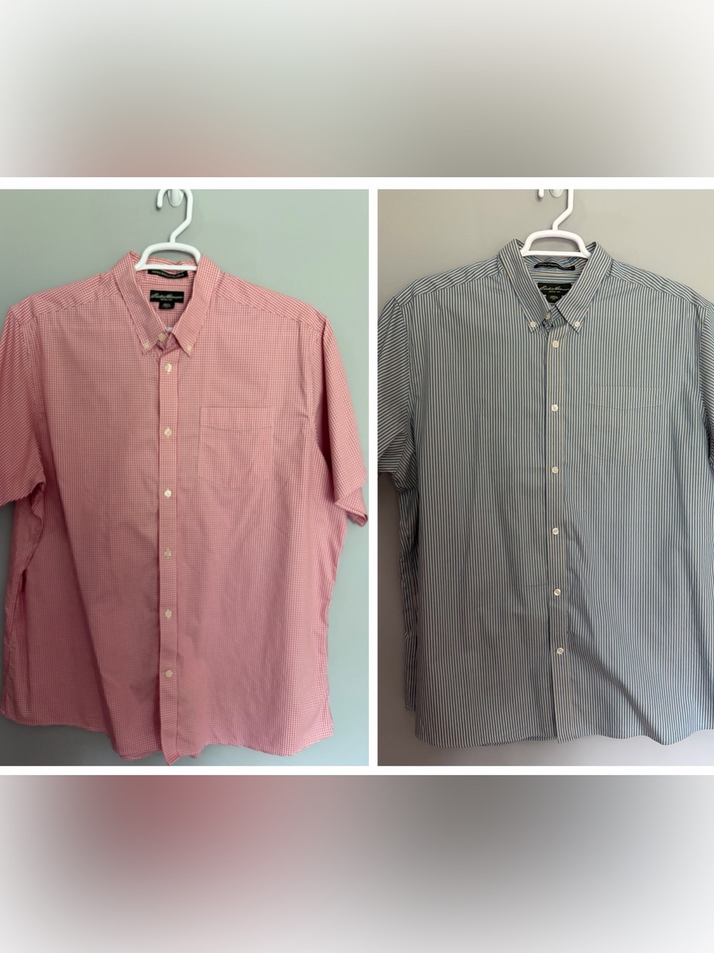 2 Eddie Bauer Classic Fit Shirts Mens XXL Red Check Blue Stripe 100% Cotton S/S